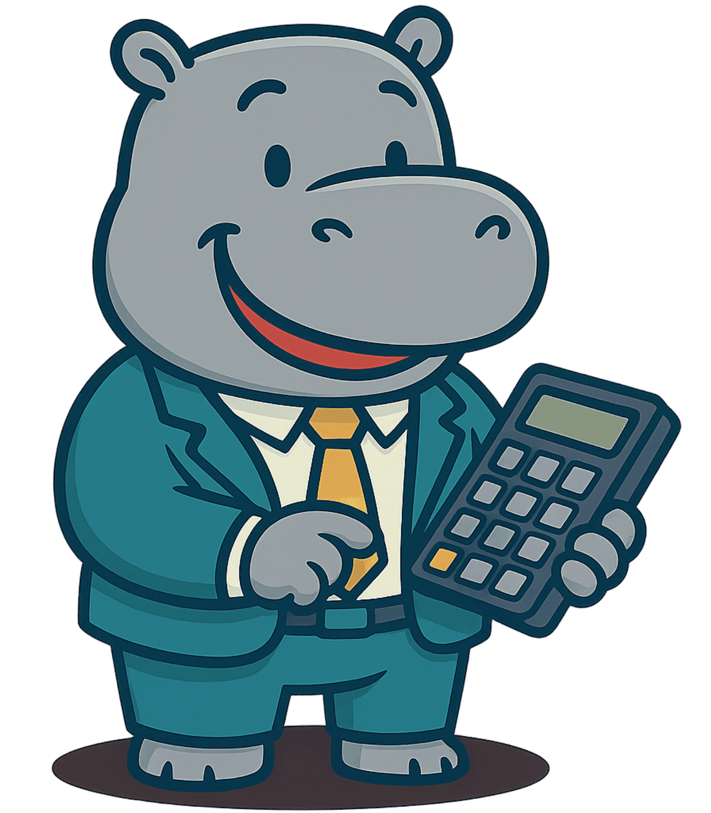 Hipopótamo señalando la calculadora